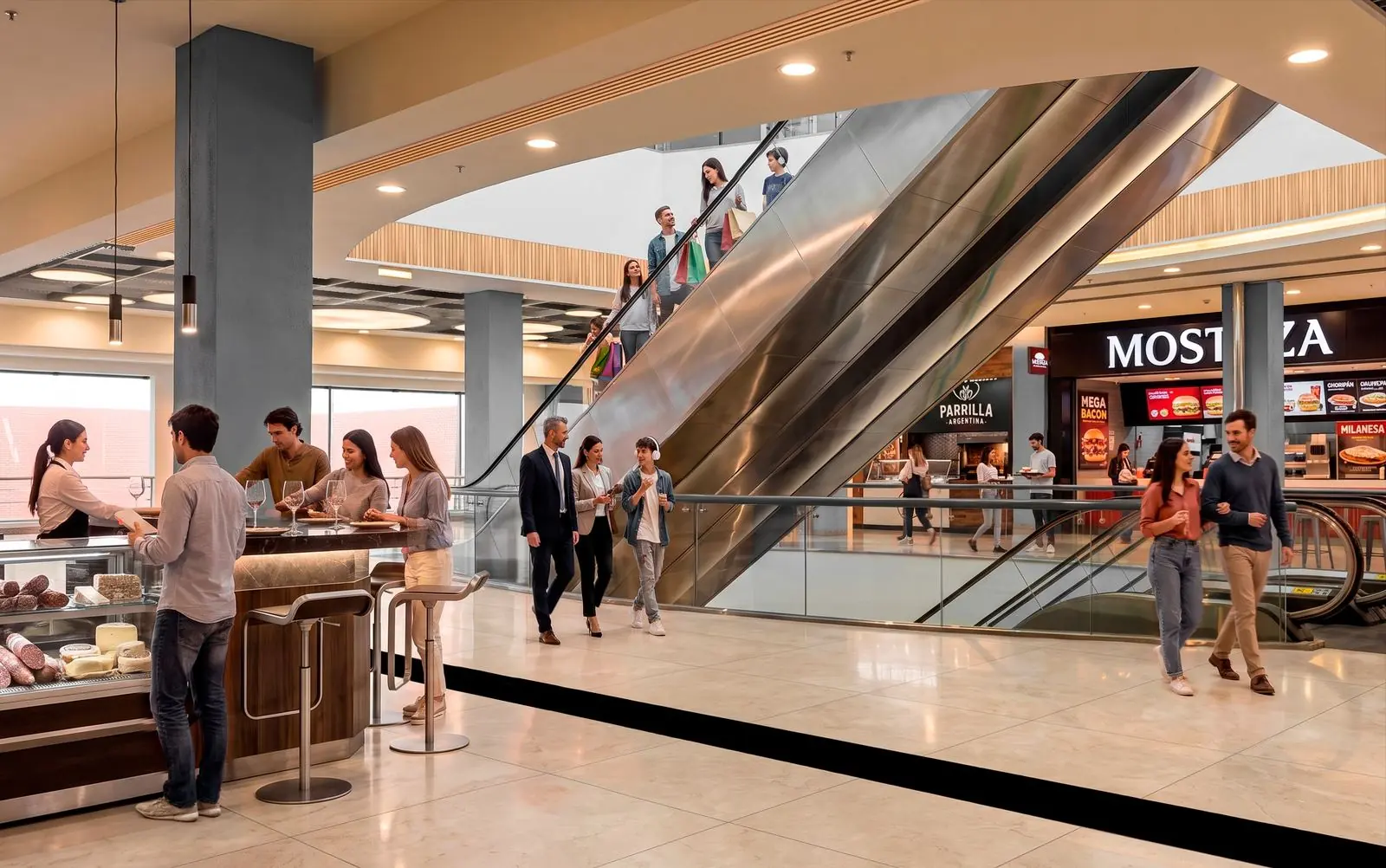 Shopping Mall food court, Plan A render